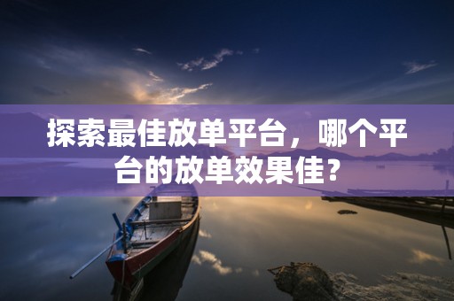 探索最佳放单平台，哪个平台的放单效果佳？