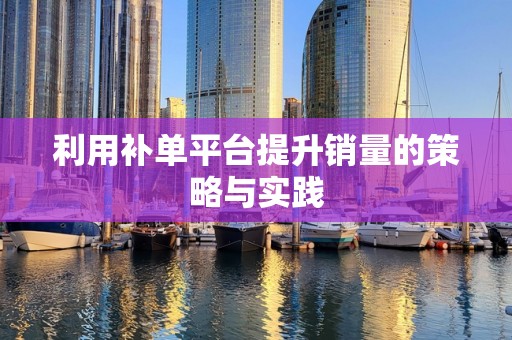 利用补单平台提升销量的策略与实践