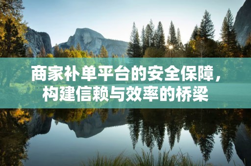 商家补单平台的安全保障，构建信赖与效率的桥梁