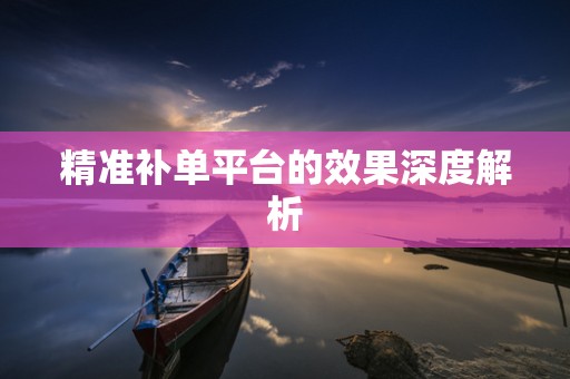 精准补单平台的效果深度解析