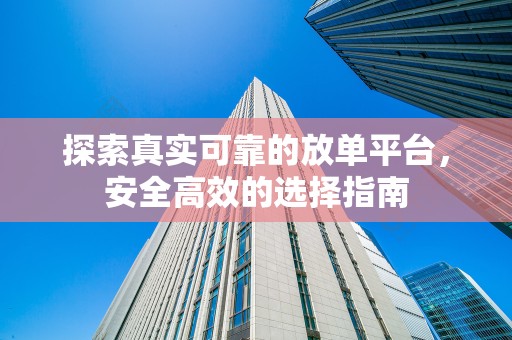 探索真实可靠的放单平台，安全高效的选择指南