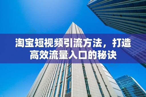 淘宝短视频引流方法，打造高效流量入口的秘诀