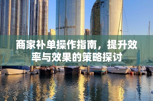 商家补单操作指南，提升效率与效果的策略探讨