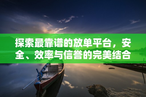 探索最靠谱的放单平台，安全、效率与信誉的完美结合