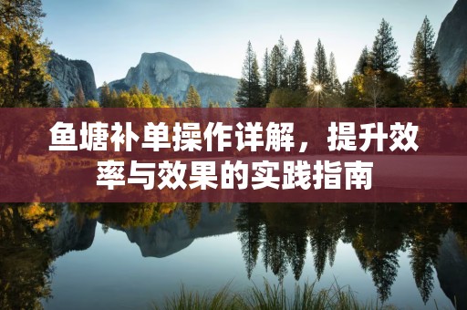 鱼塘补单操作详解，提升效率与效果的实践指南