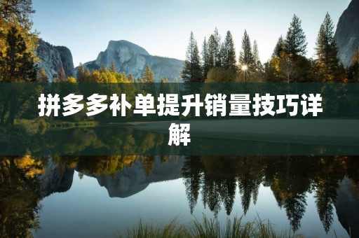 拼多多补单提升销量技巧详解