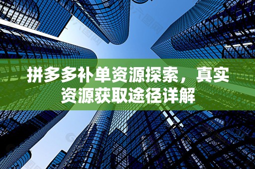 拼多多补单资源探索，真实资源获取途径详解