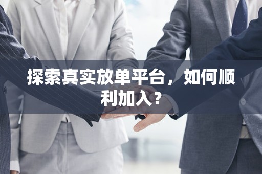 探索真实放单平台，如何顺利加入？