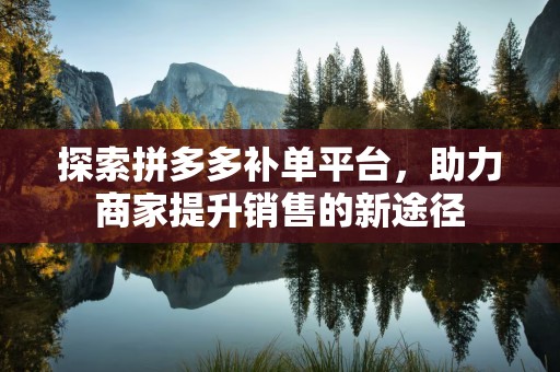 探索拼多多补单平台，助力商家提升销售的新途径