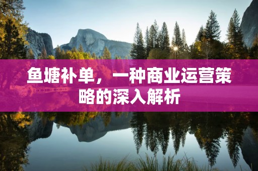 鱼塘补单，一种商业运营策略的深入解析