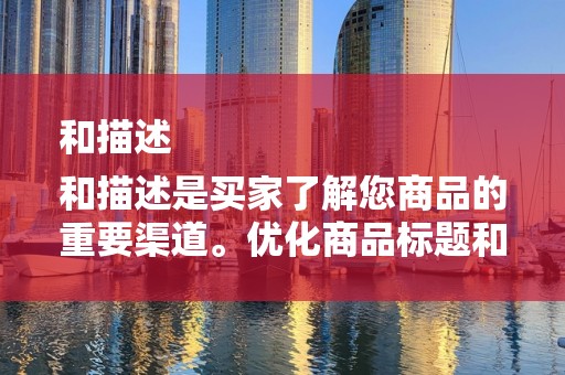 和描述
和描述是买家了解您商品的重要渠道。优化商品标题和描述，使其更加吸引人，同时包含关键词，有助于提高商品的曝光率。在补单期间，更要关注商品标题和描述的优化，提升点击率和转化率