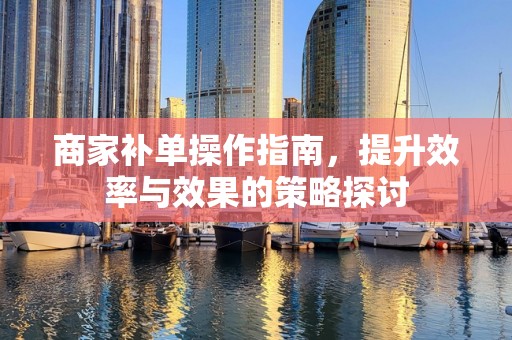 商家补单操作指南，提升效率与效果的策略探讨