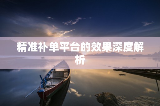 精准补单平台的效果深度解析