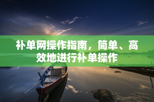 补单网操作指南，简单、高效地进行补单操作
