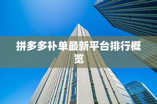 拼多多补单最新平台排行概览