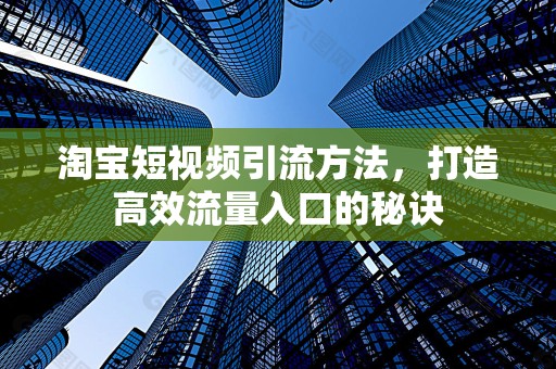 淘宝短视频引流方法，打造高效流量入口的秘诀