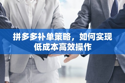 拼多多补单策略，如何实现低成本高效操作